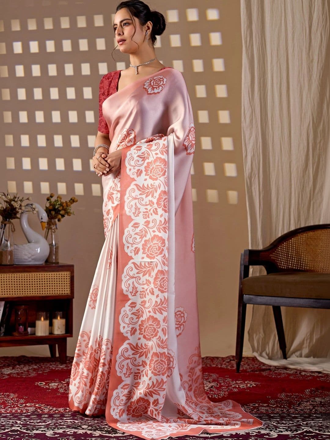 LeeliPeeri Designer Floral Satin Designer Saree thumbnail 5