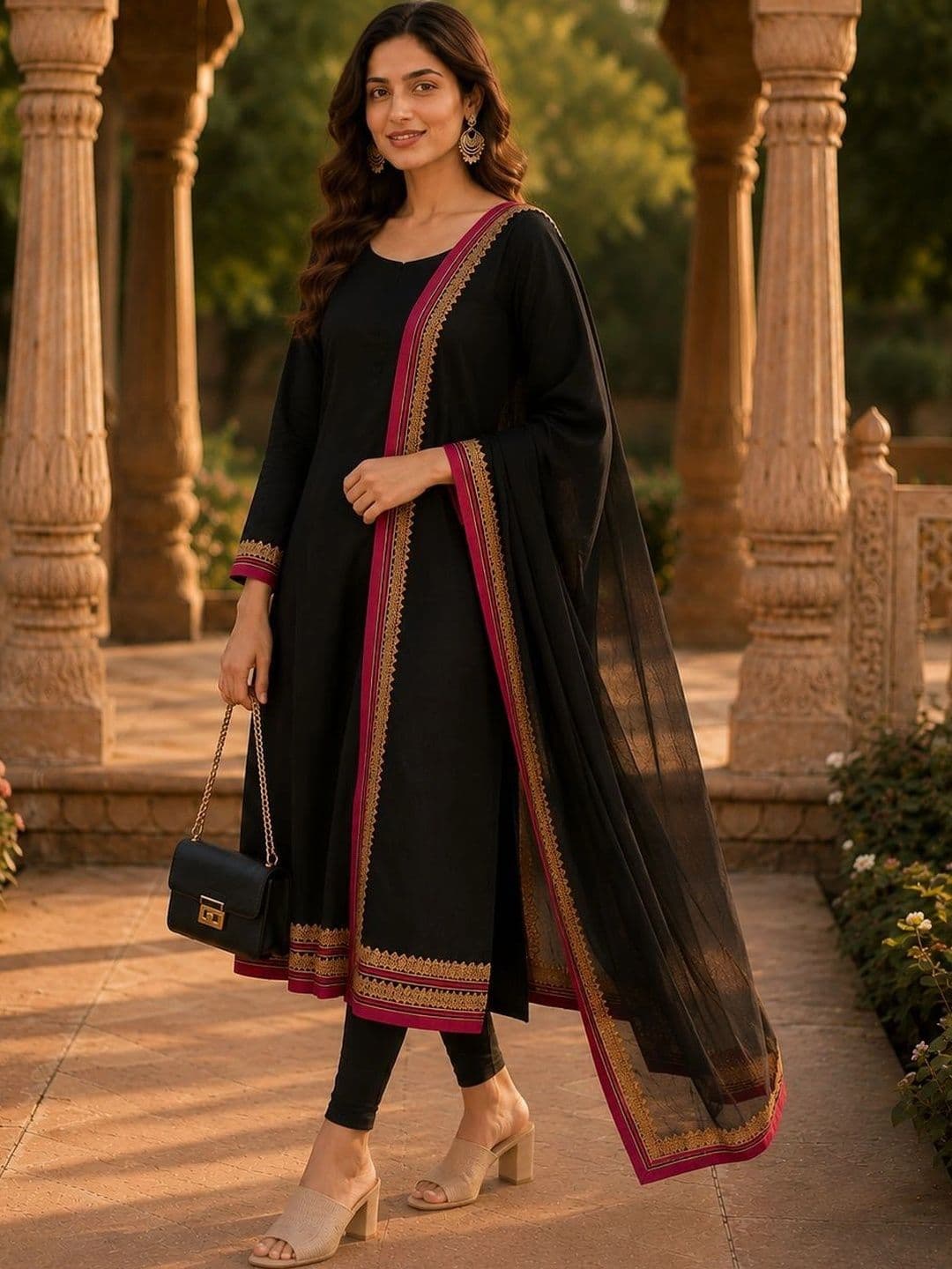 Sangria Women Ethnic Motifs Regular Thread Work Kurta With Dupatta thumbnail 3