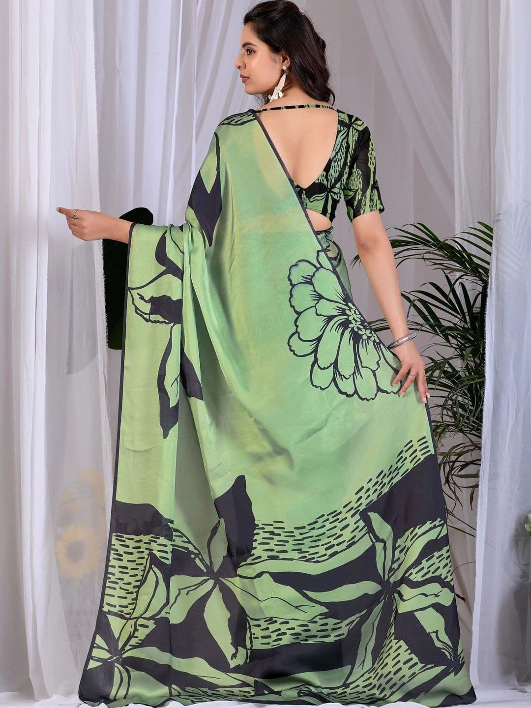 LeeliPeeri Designer Floral Satin Designer Saree thumbnail 6