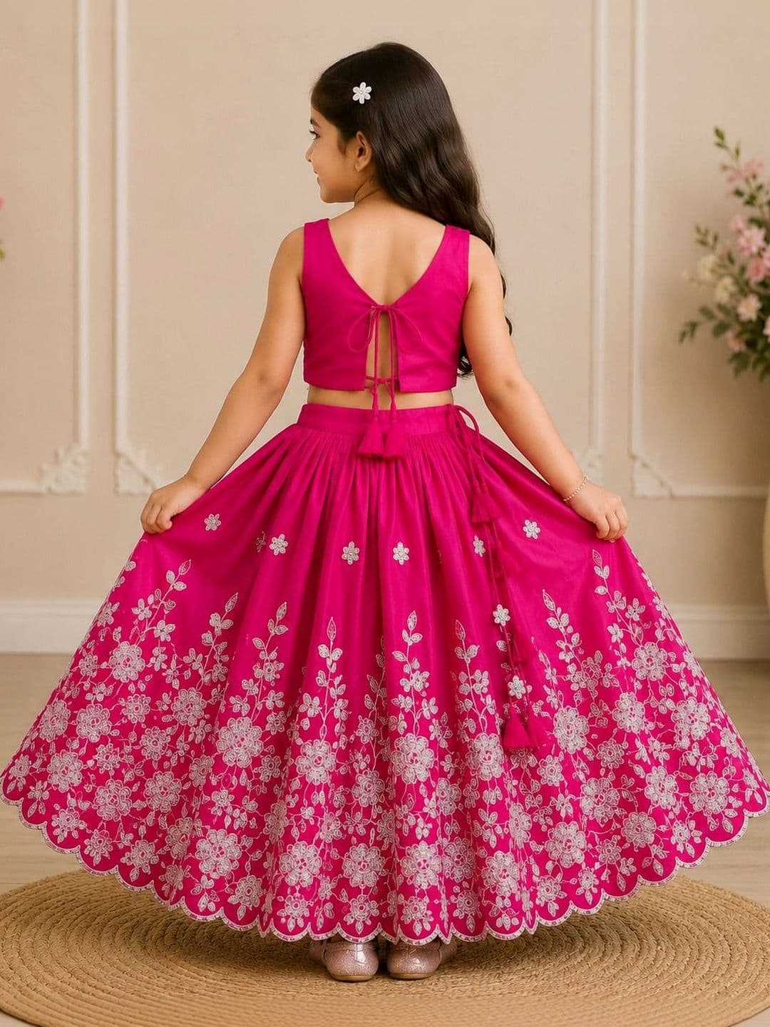 KALINI Girls Embroidered Thread Work Ready to Wear Lehenga & thumbnail 5