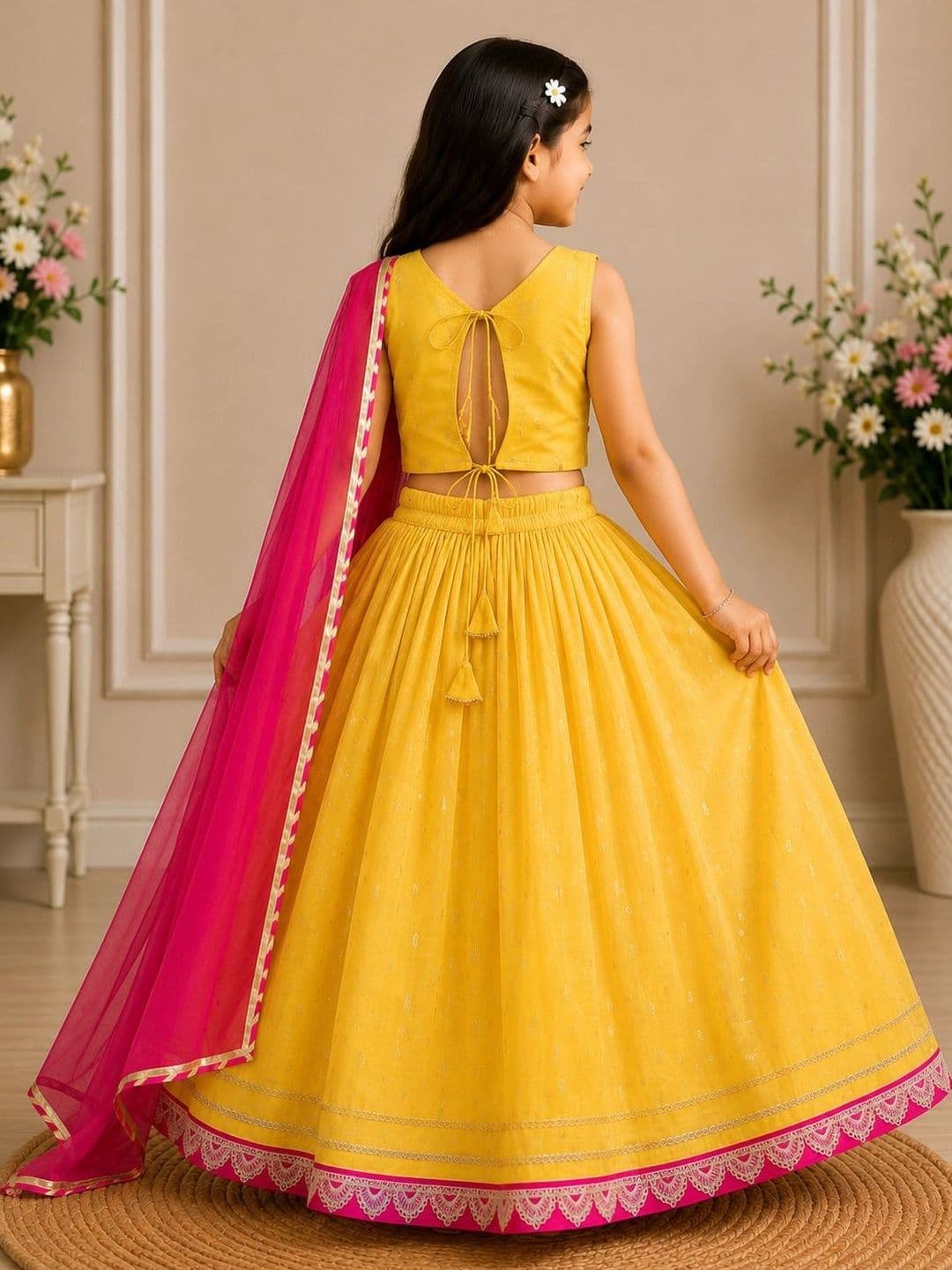 KALINI Girls Embellished Thread Work Ready to Wear Lehenga & Blouse With Dupatta thumbnail 4