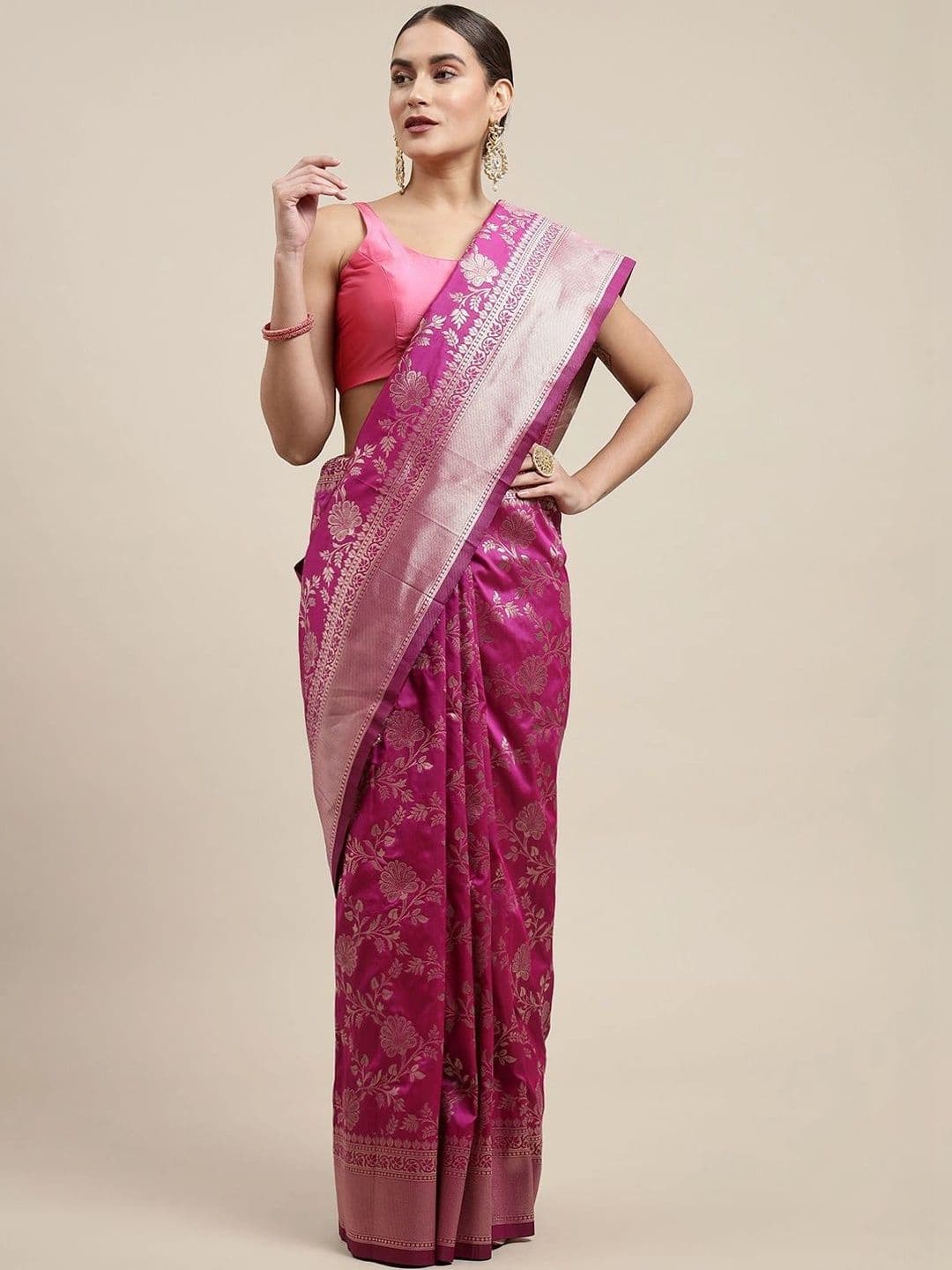 Dhaaga Ghar Floral Zari Art Silk Banarasi Saree - view 1