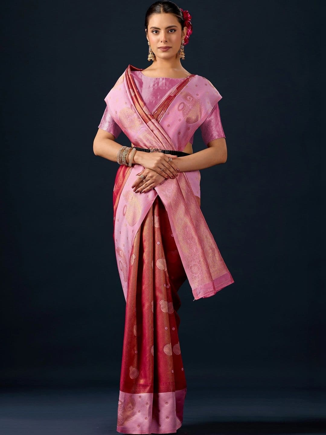 ERIKA Woven Design Zari Silk Blend Designer Banarasi Saree thumbnail 4