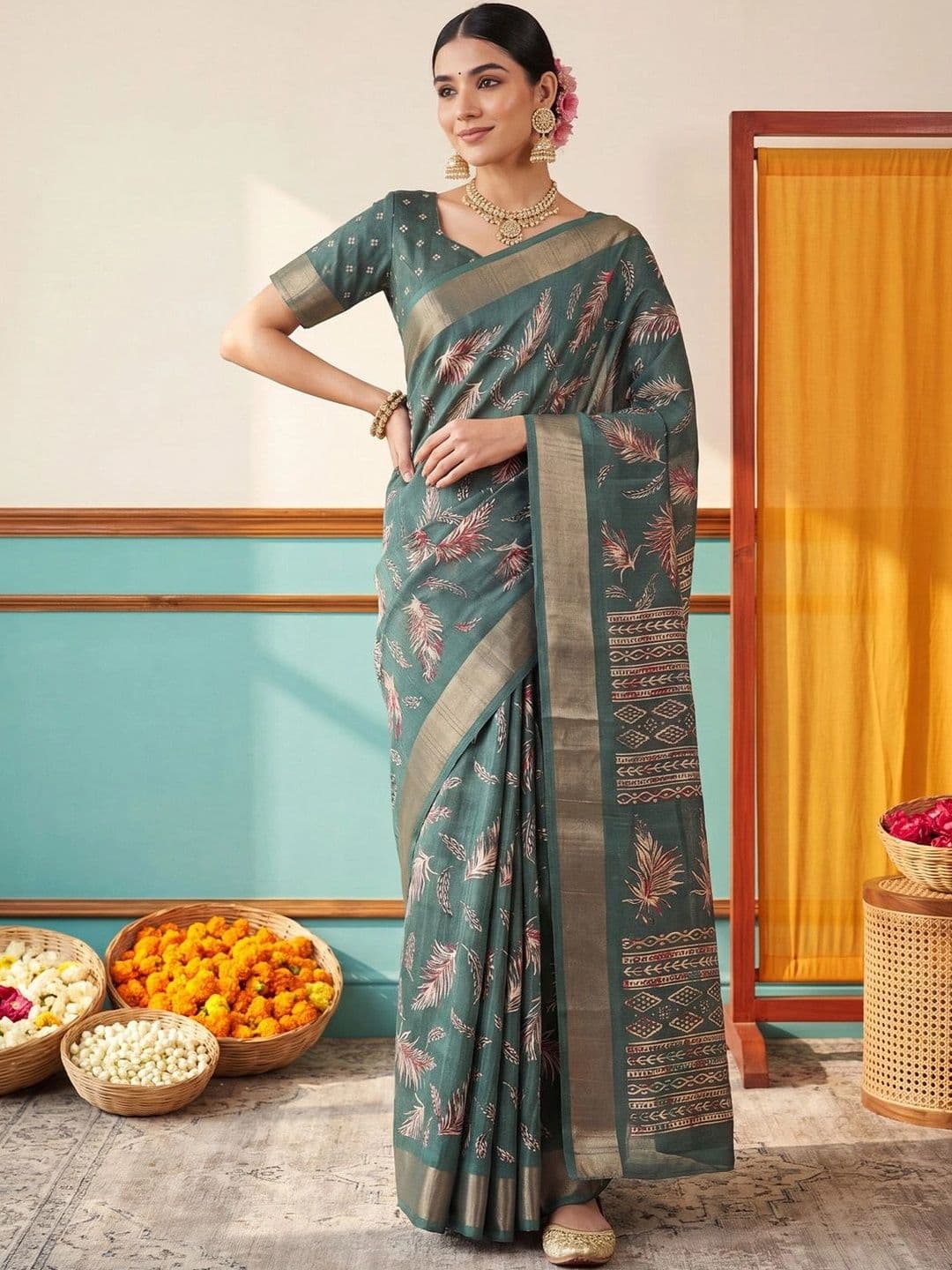 Anouk Floral Zari Silk Blend Designer Saree - view 1
