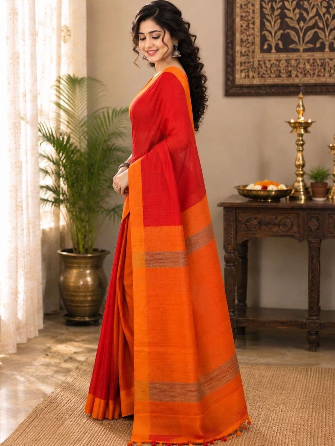Crochetin Striped Handloom Saree thumbnail 2