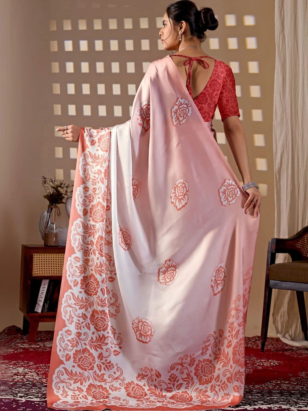 LeeliPeeri Designer Floral Satin Designer Saree thumbnail 7