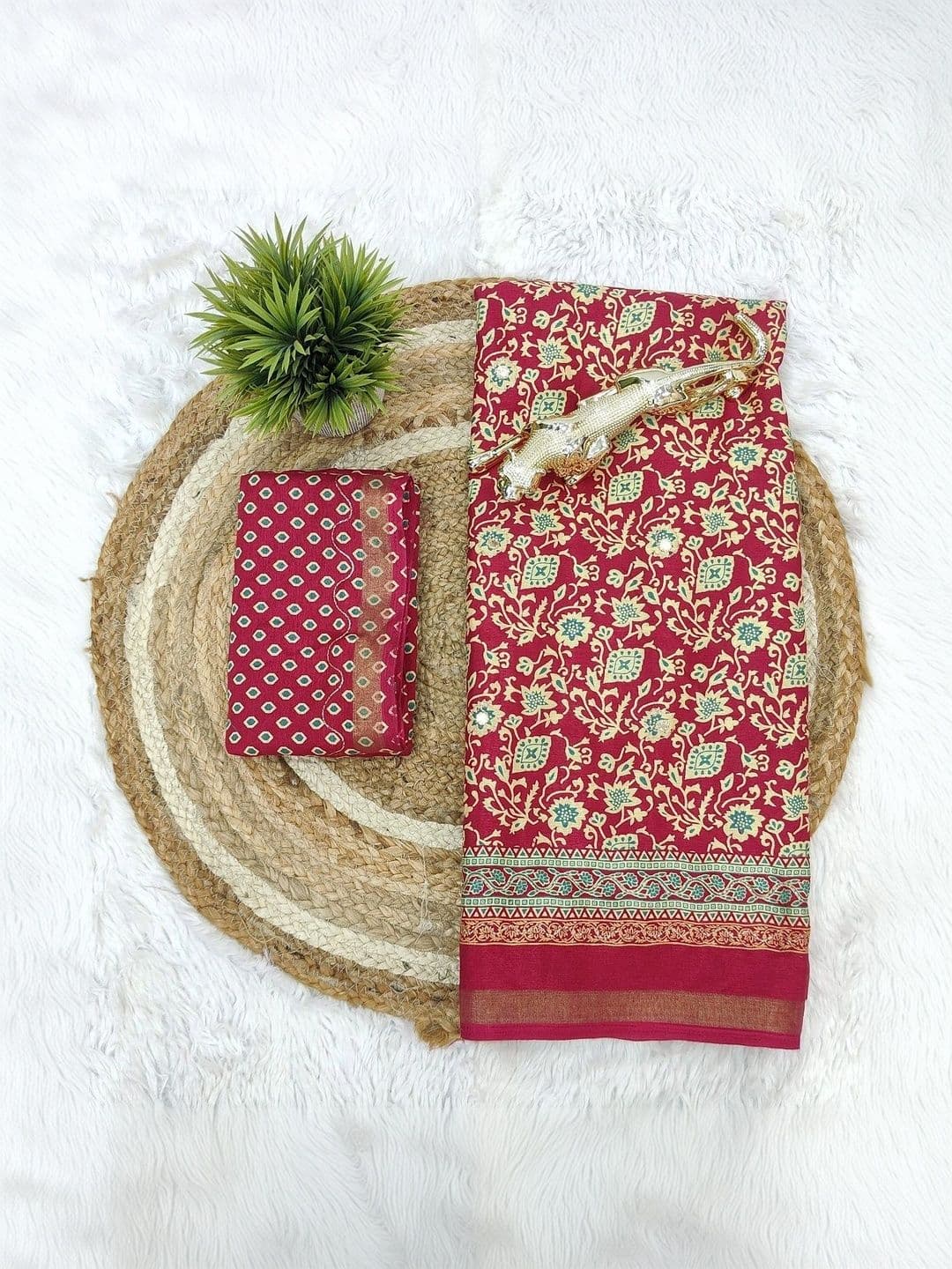 FABBRITY Paisley Mirror Work Pure Cotton Designer Saree thumbnail 2