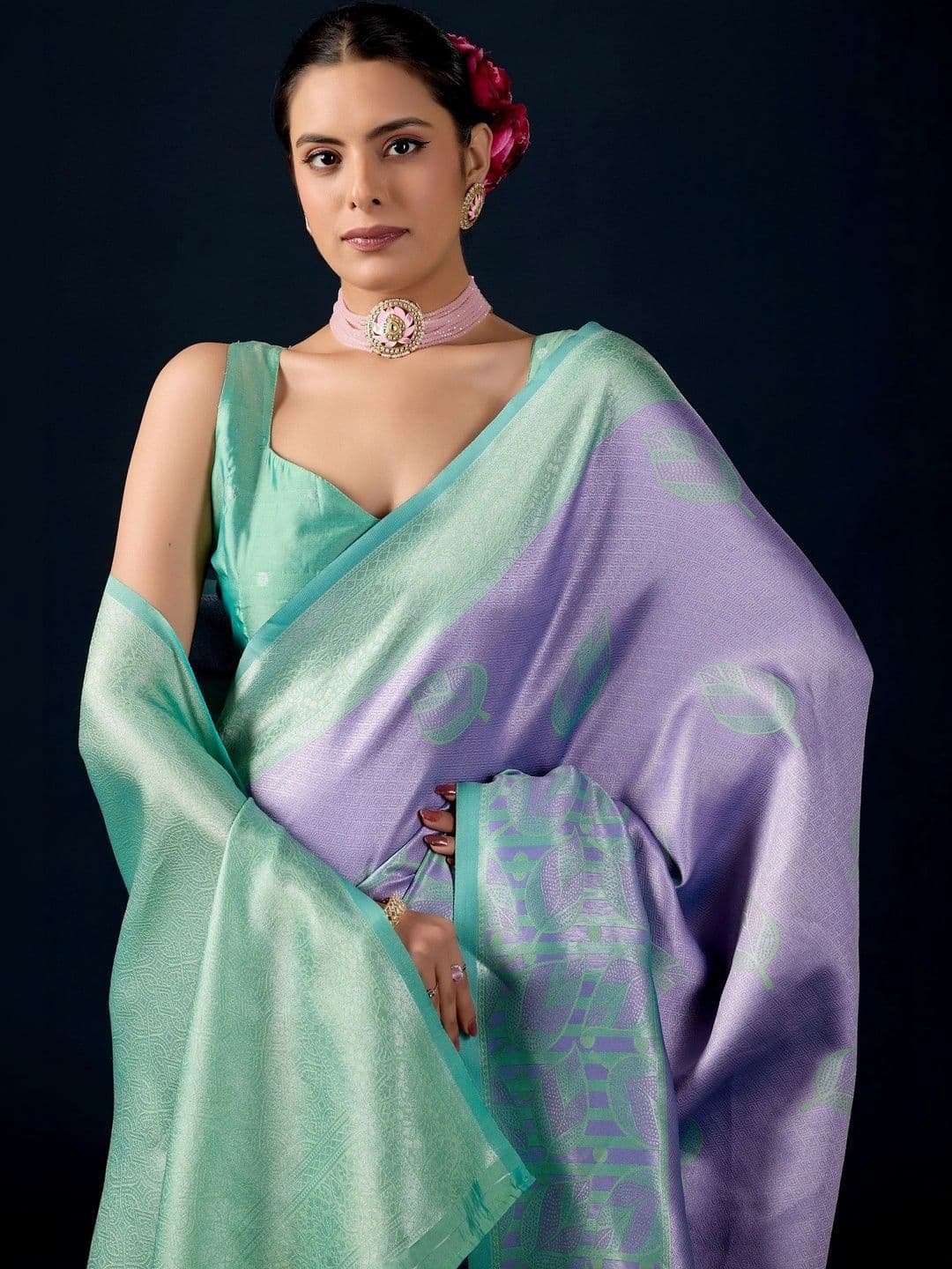 ERIKA Woven Design Zari Silk Blend Designer Banarasi Saree thumbnail 6