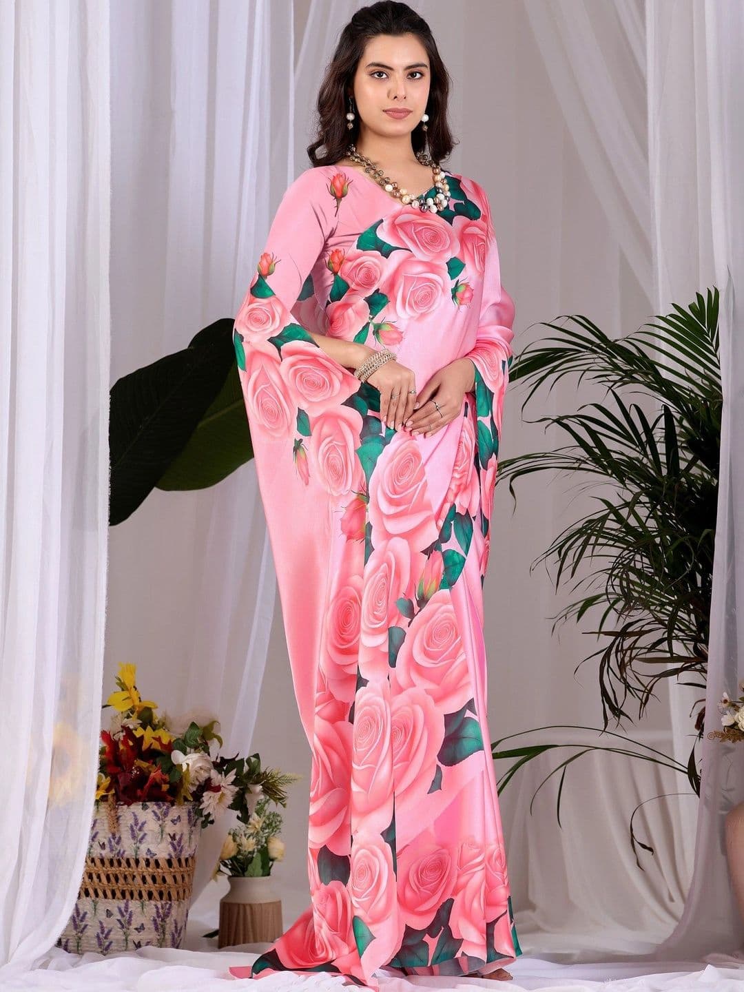 LeeliPeeri Designer Floral Satin Designer Saree thumbnail 3