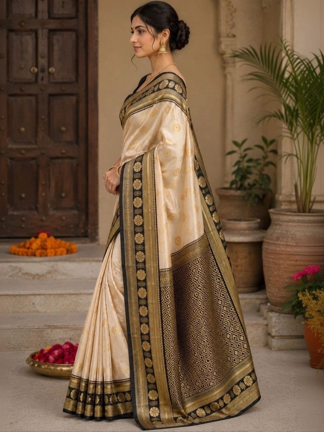 aeriebier Woven Design Zari Silk Blend Banarasi Saree thumbnail 2