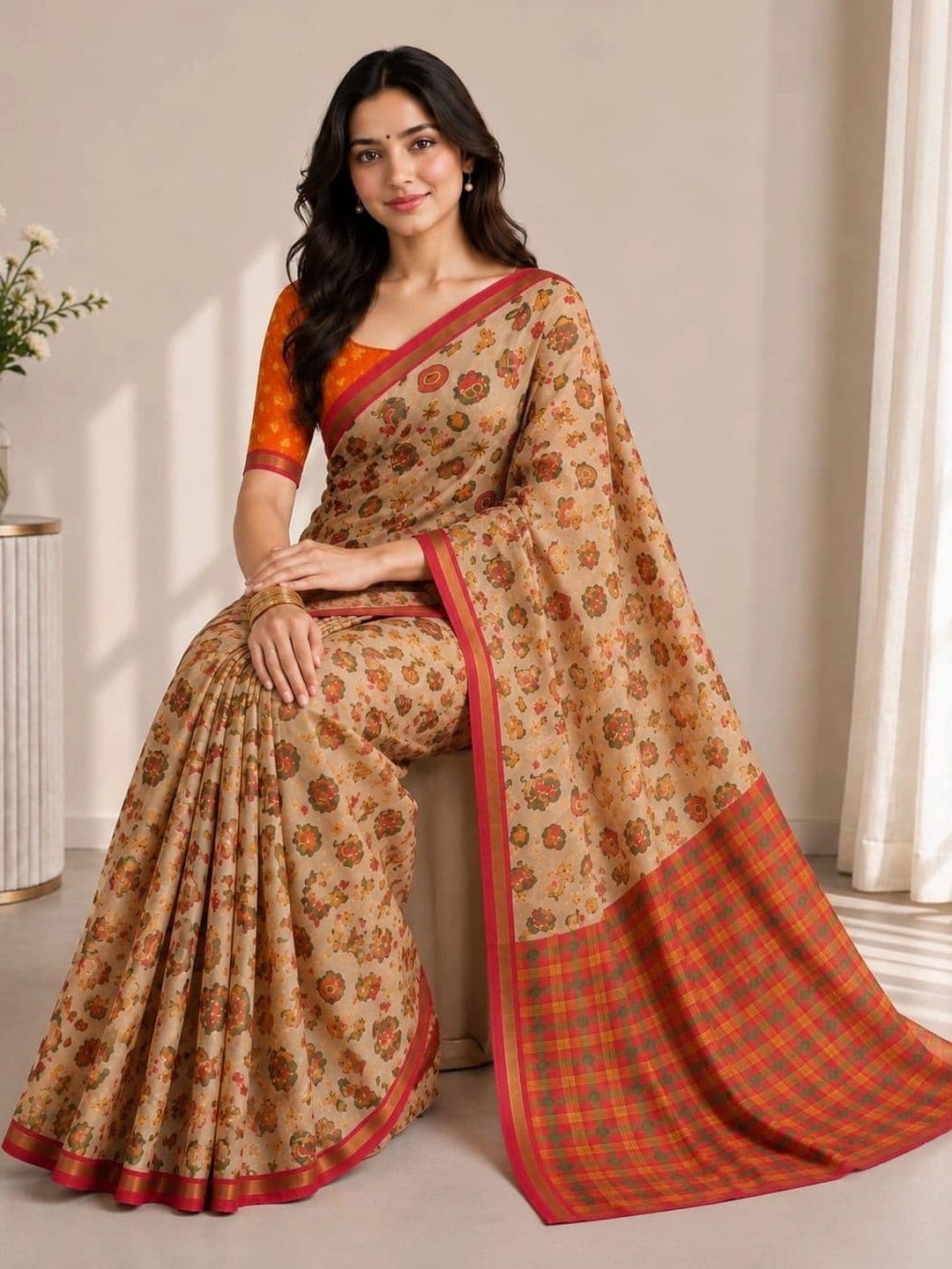 SHRIJAMYAHAM Floral Linen Blend Saree thumbnail 3
