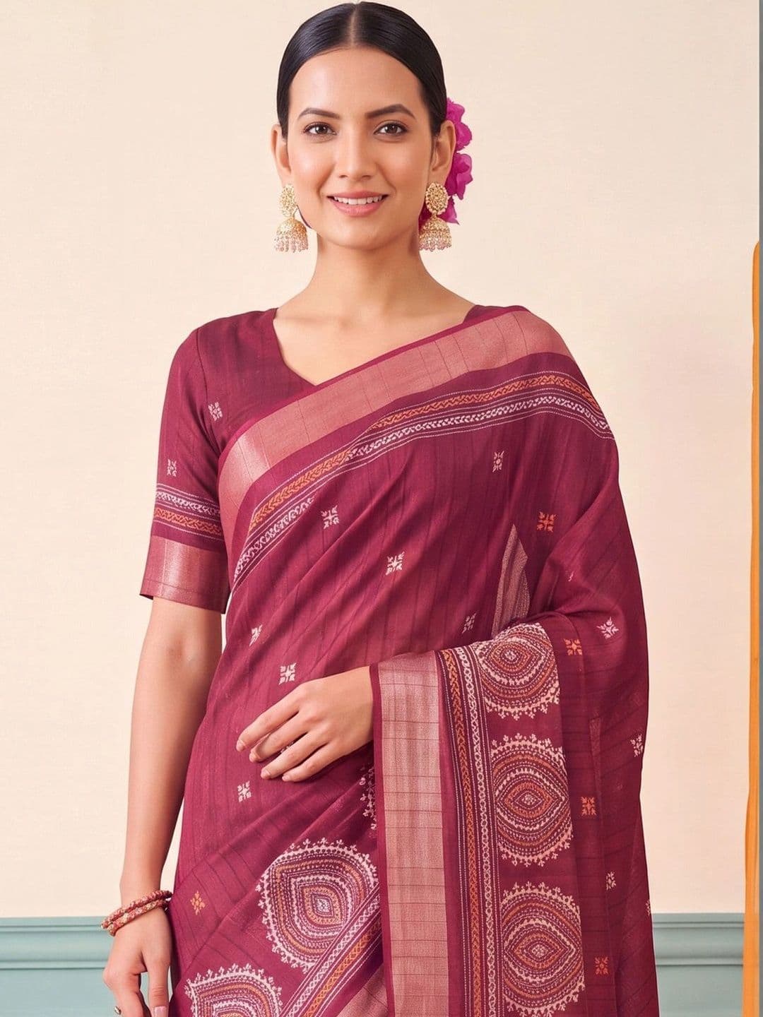 Anouk Ethnic Motifs Zari Silk Blend Designer Block Print Saree thumbnail 6