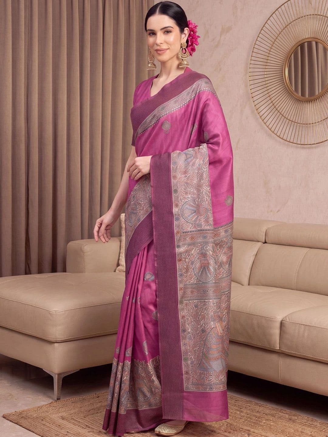 Anouk Woven Design Zari Silk Blend Designer Tussar Saree thumbnail 5