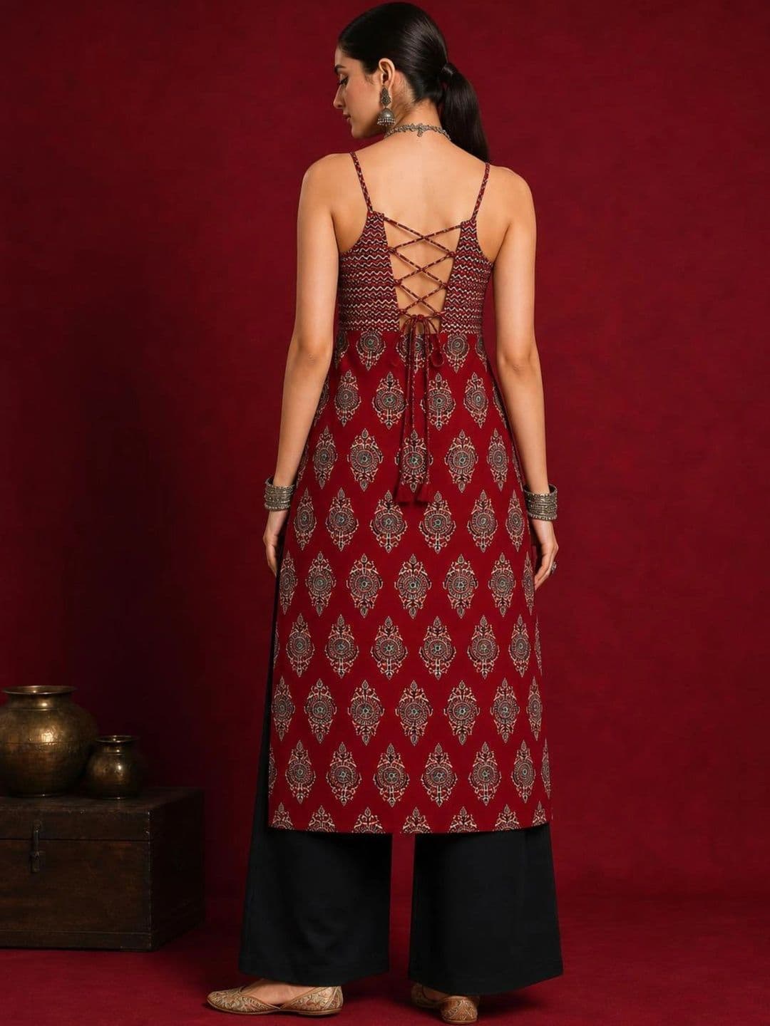 Ethnic Junction Women Printed Navratri Speical Backless kurta thumbnail 3