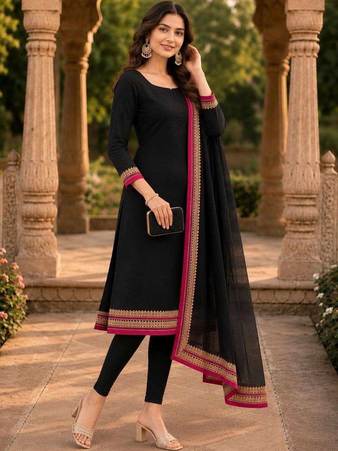 Sangria Women Ethnic Motifs Regular Thread Work Kurta With Dupatta - view 1