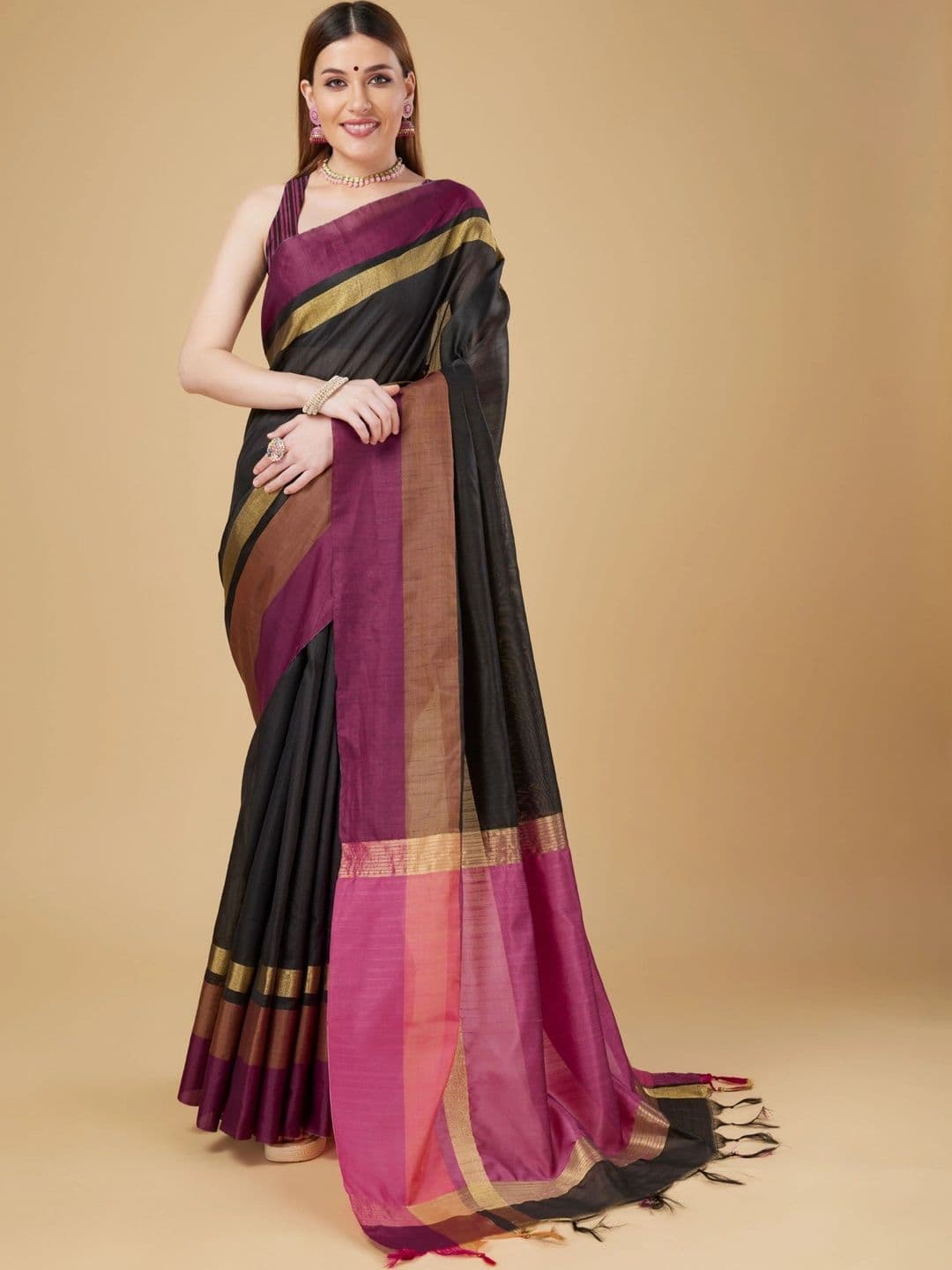 DIVASTRI Striped Zari Silk Cotton Designer Khadi Saree - view 1
