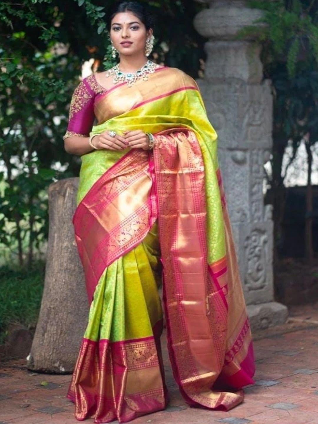 all about you Woven Design Zari Silk Blend Heavy Work Kanjeevaram Saree - view 1