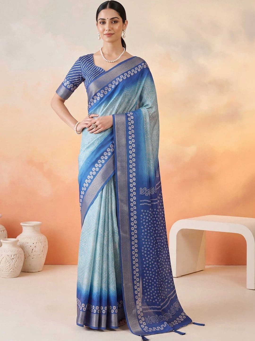 Anouk Ombre Zari Designer Bandhani Saree - view 1
