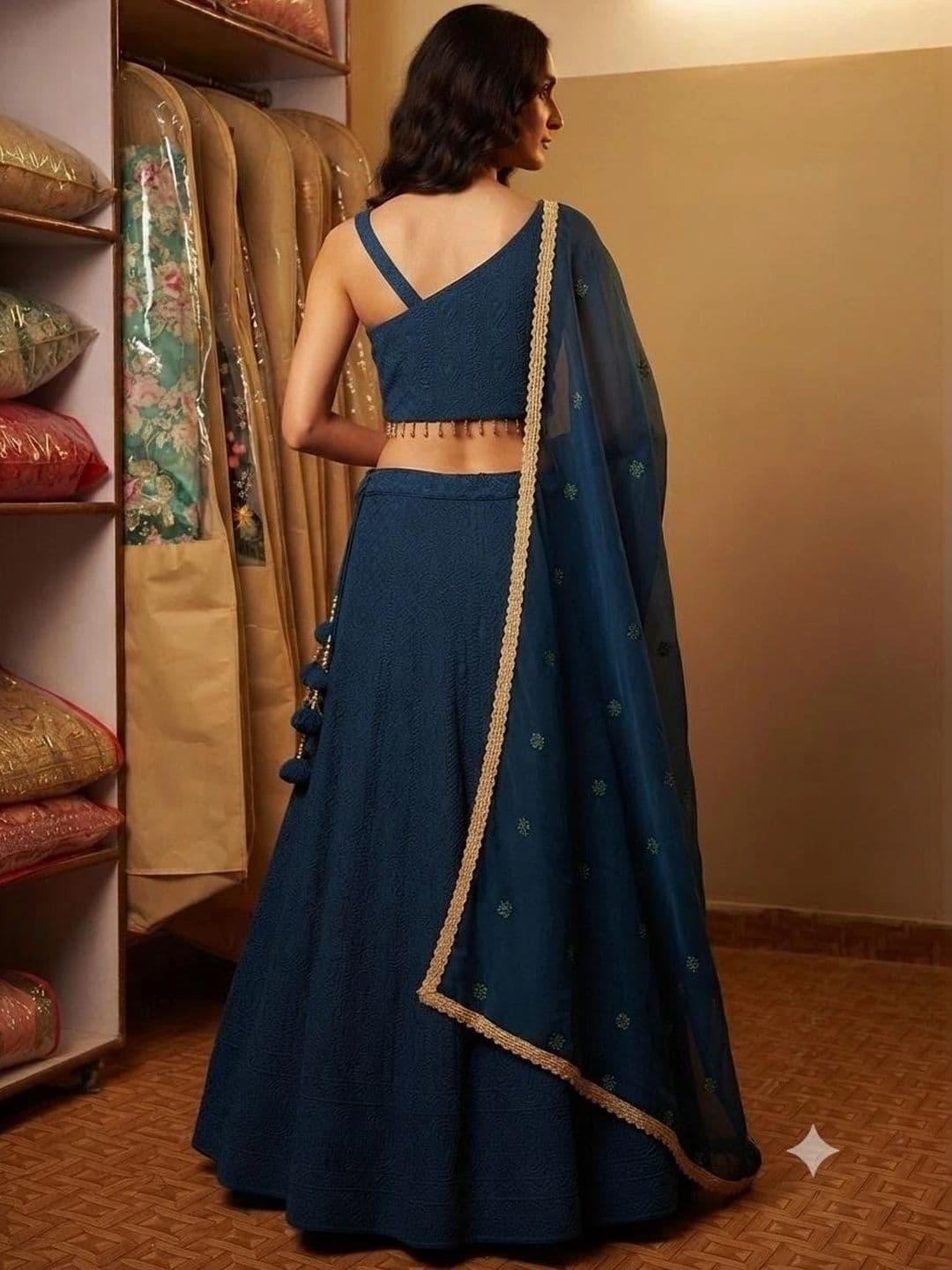 Indi Kal Embellished Thread Work Ready to Wear Lehenga & Blouse With Dupatta thumbnail 4