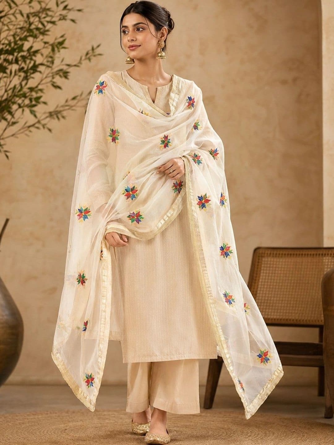 STUTI FASHION Embroidered Dupatta with Thread Work - view 1