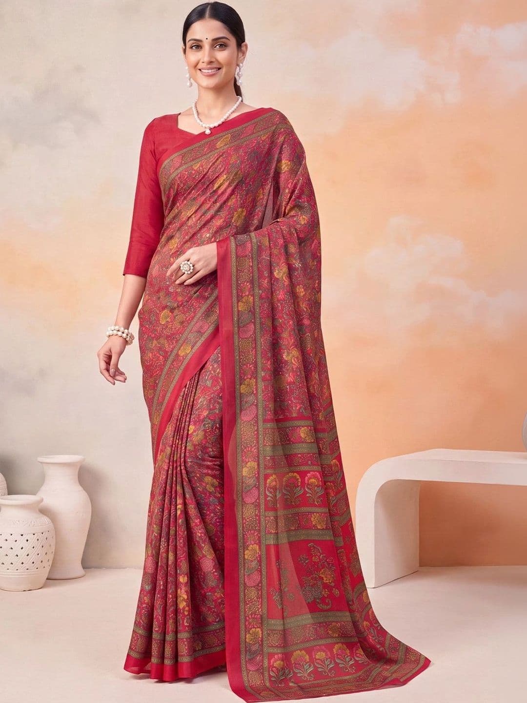 Anouk Floral Poly Crepe Designer Saree thumbnail 3