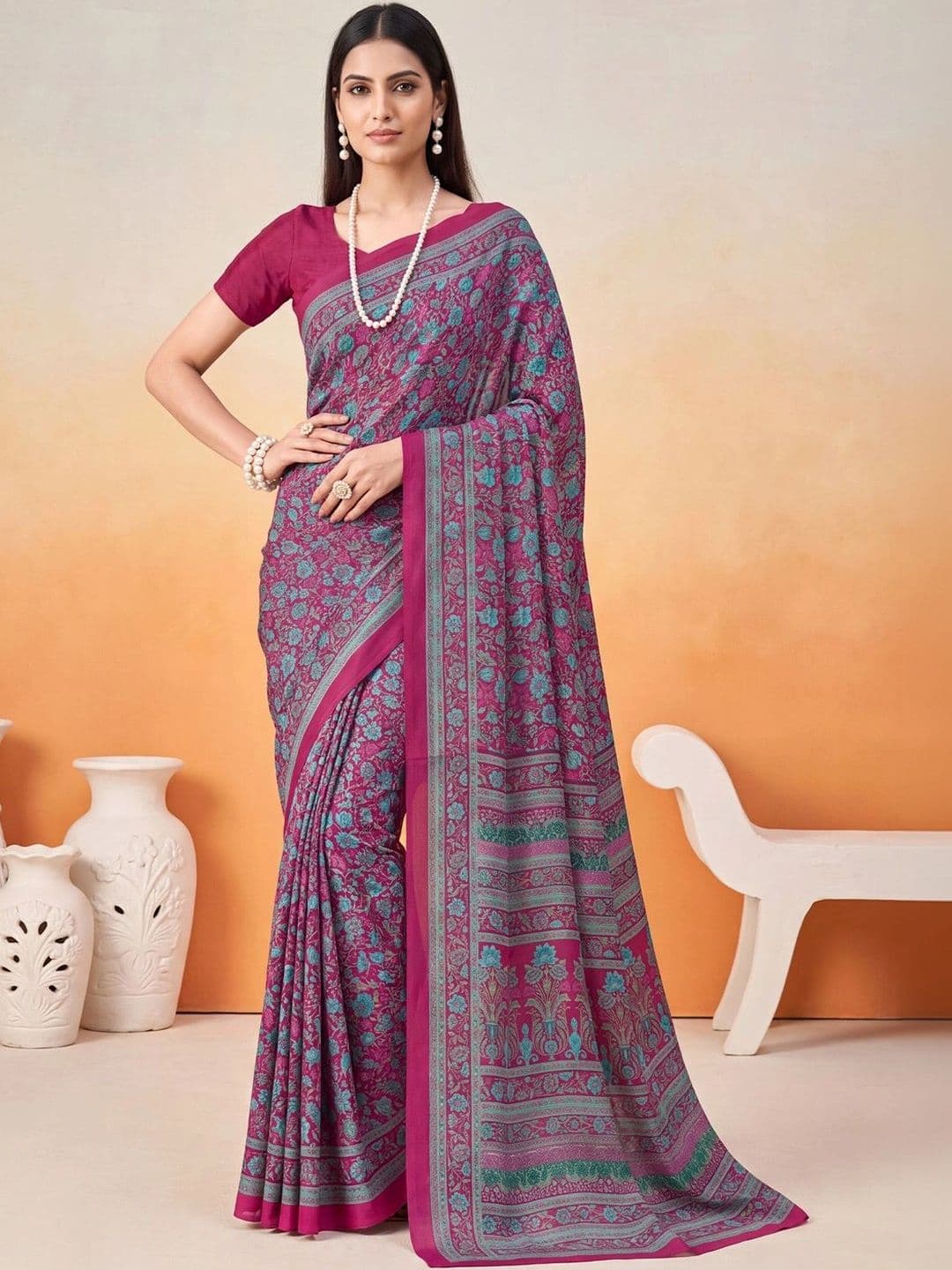 Anouk Floral Poly Crepe Designer Saree - view 1