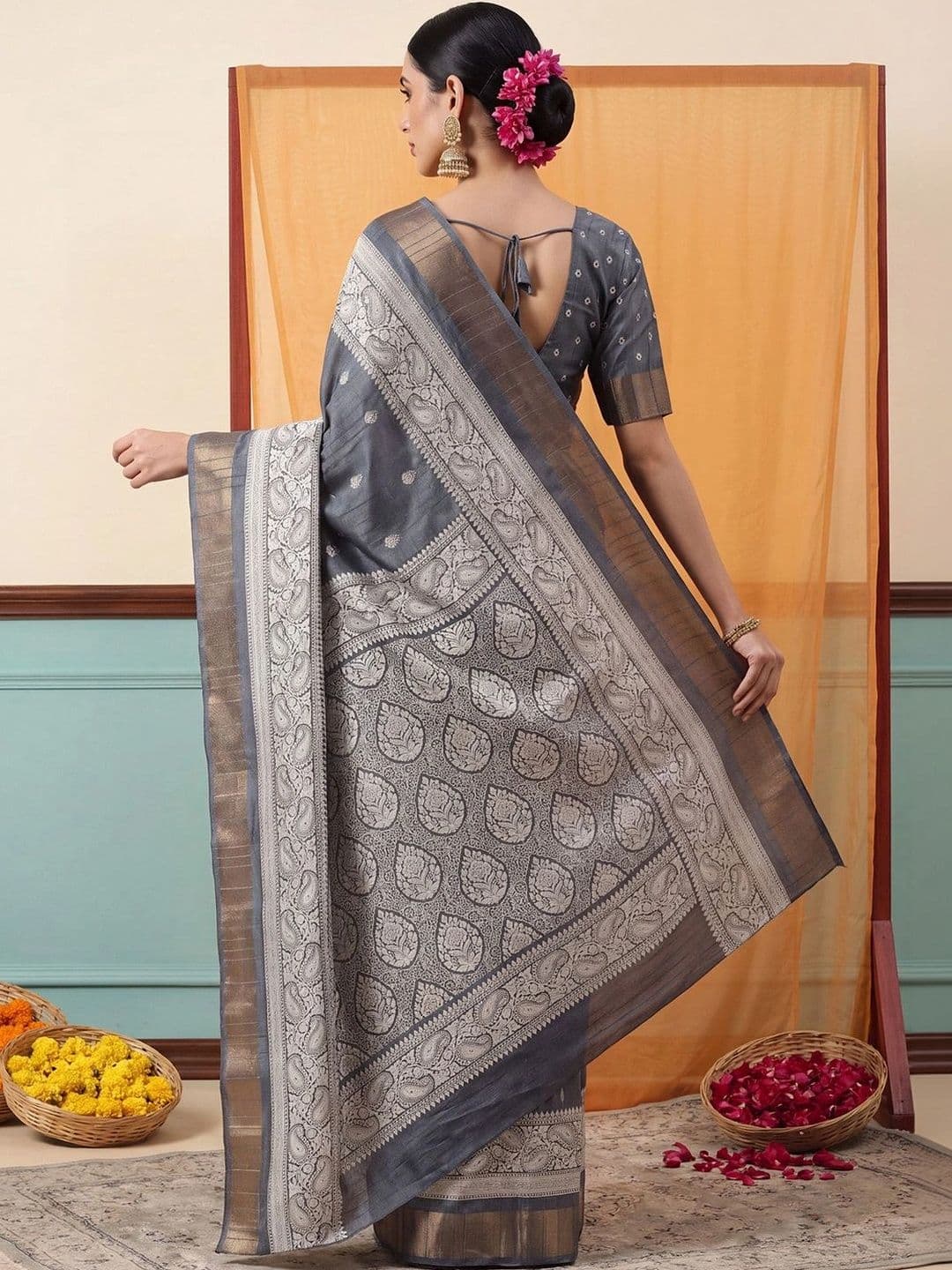 Anouk Woven Design Zari Silk Blend Designer Saree thumbnail 5