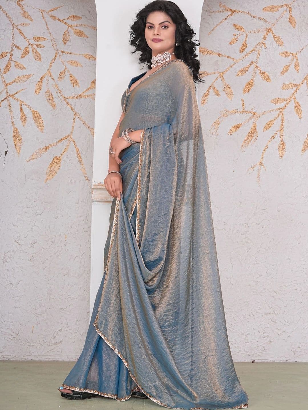 aeriebier Woven Design Zari Tissue Muga Saree thumbnail 2