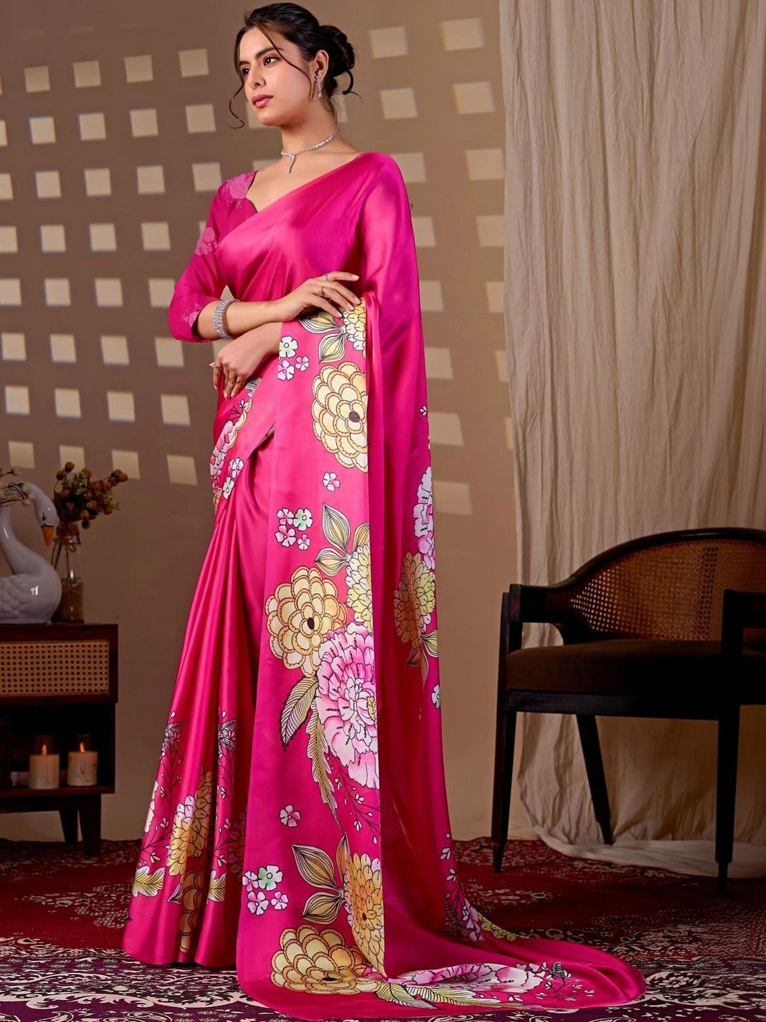 LeeliPeeri Designer Floral Satin Designer Saree thumbnail 3
