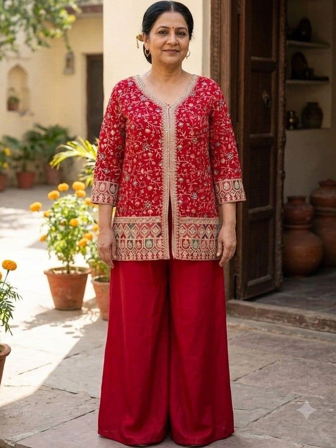 NORIVA Women Ethnic Motifs Embroidered Regular Kurta with Palazzos - view 1