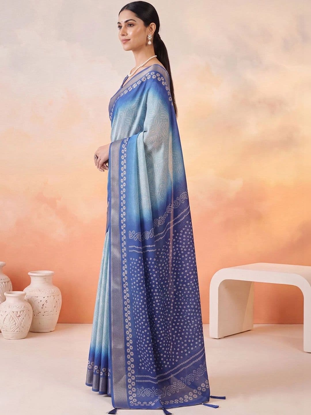 Anouk Ombre Zari Designer Bandhani Saree thumbnail 7