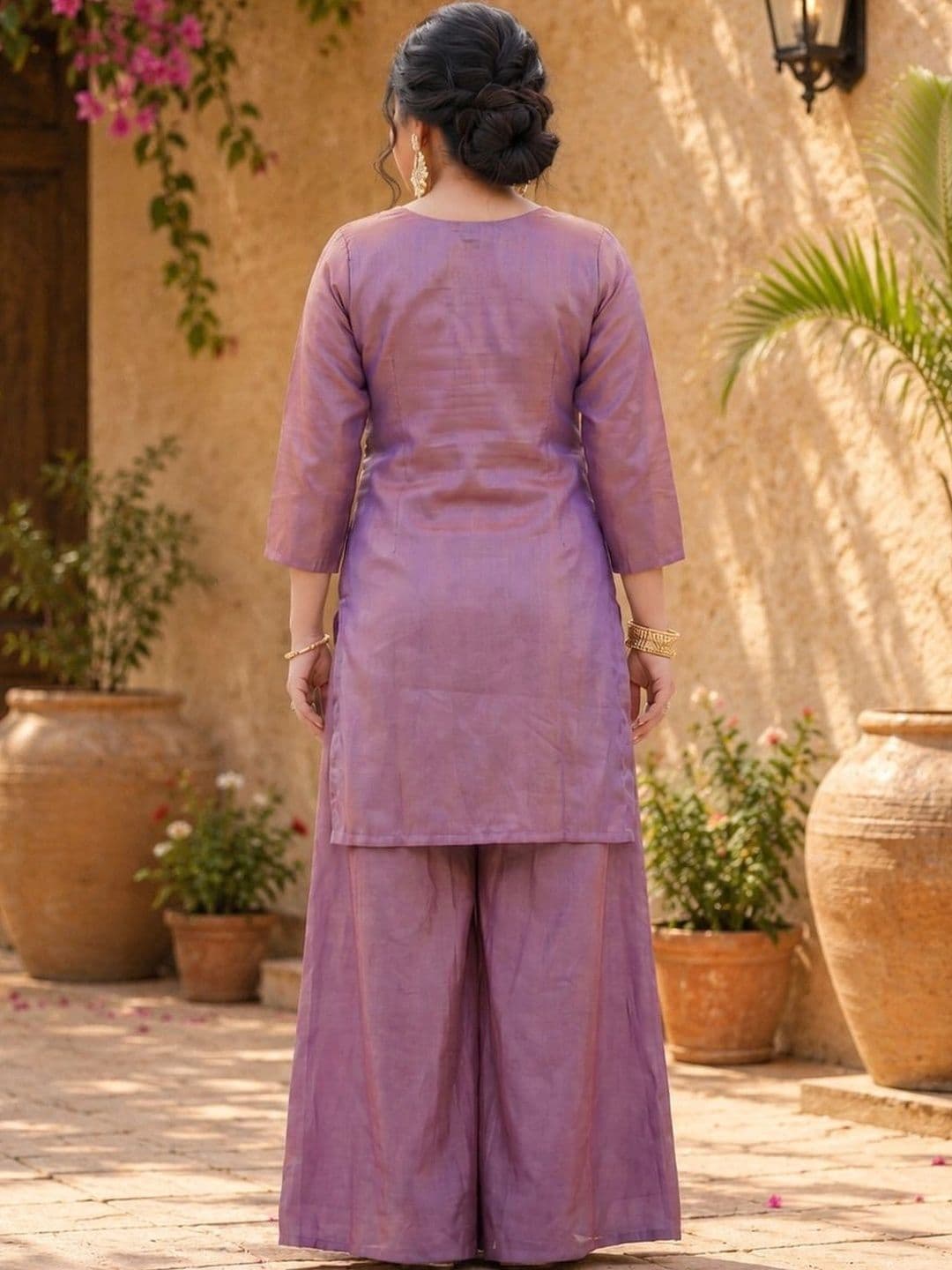 Sangria Ethnic Motifs Embroidered Regular Mirror Work Kurta with Palazzos & With Dupatta thumbnail 2