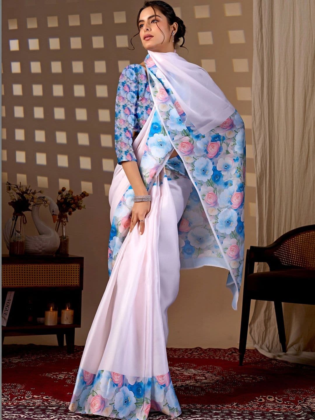 LeeliPeeri Designer Floral Satin Designer Saree thumbnail 4