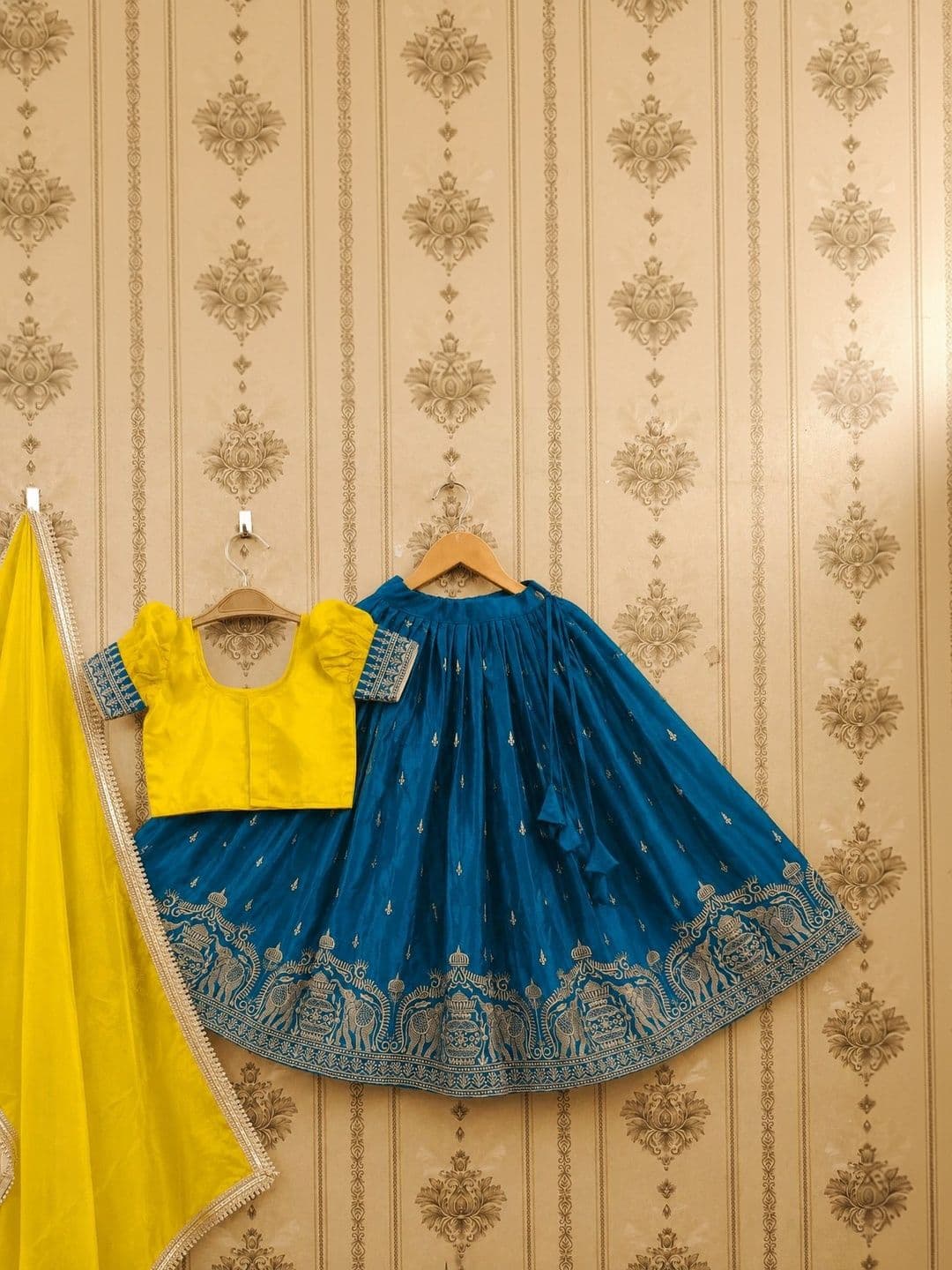 KALINI Girls Embroidered Thread Work Ready to Wear Lehenga & Blouse With Dupatta thumbnail 3