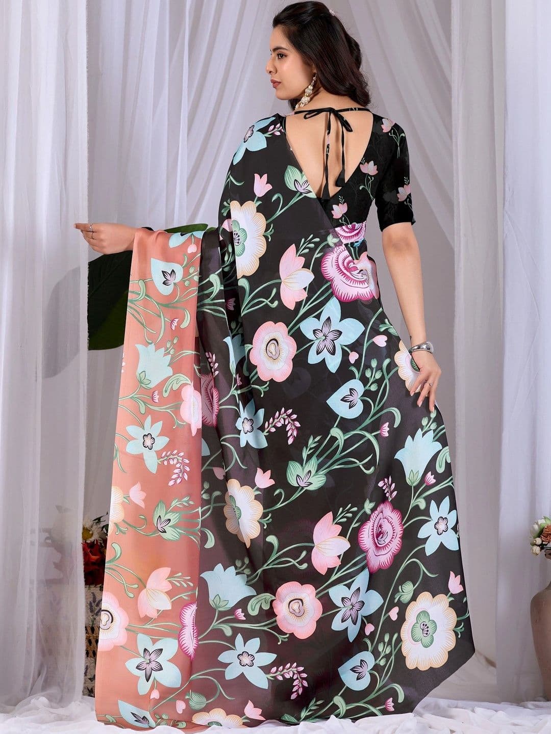 LeeliPeeri Designer Floral Satin Designer Saree thumbnail 2