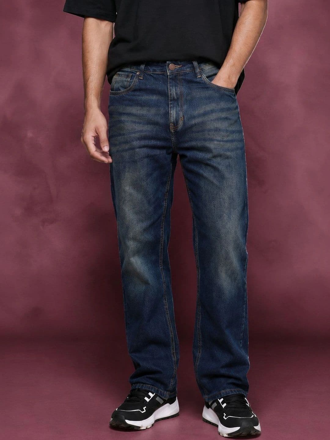 Roadster Men Jean Straight Fit Mid-Rise Low Distress Stretchable Jeans - view 1