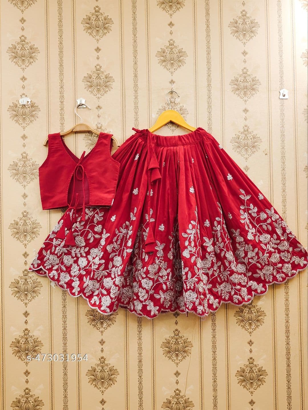 KALINI Girls Embellished Thread Work Ready to Wear Lehenga & thumbnail 3