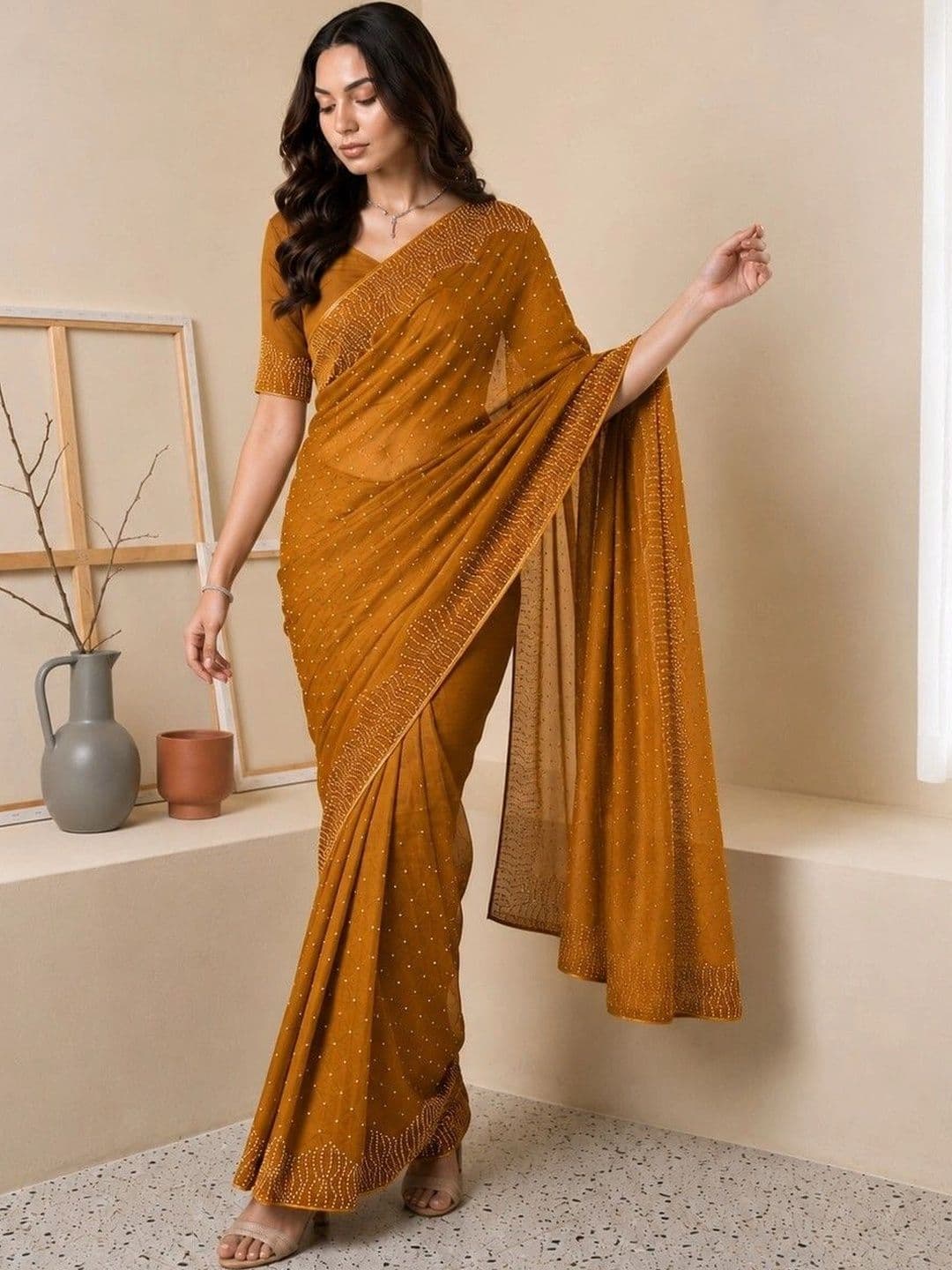 shreevali creation Embellished Embroidered Pure Chiffon Saree thumbnail 3