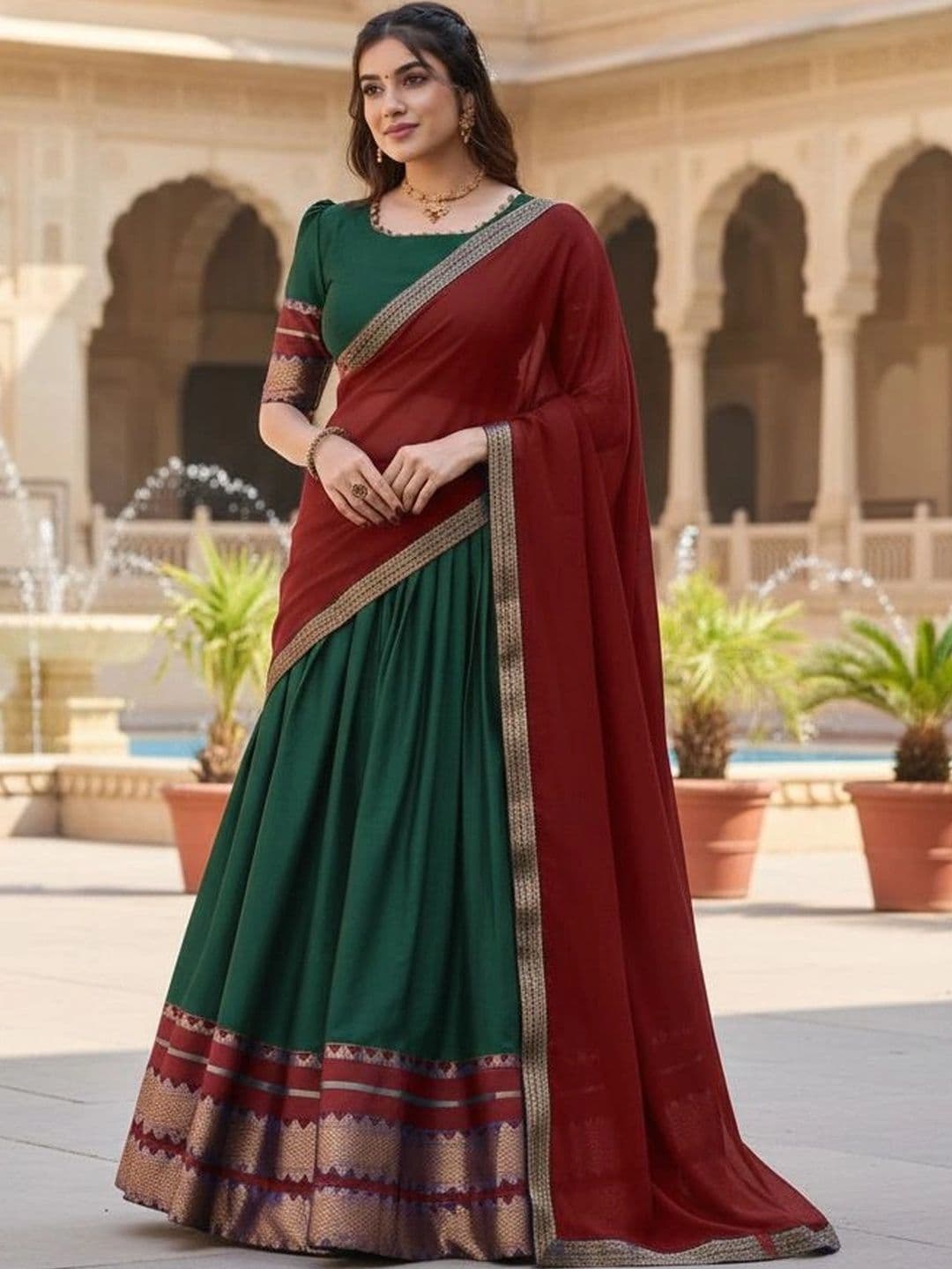 HERE&NOW Unstitched Lehenga & Blouse With Dupatta - view 1