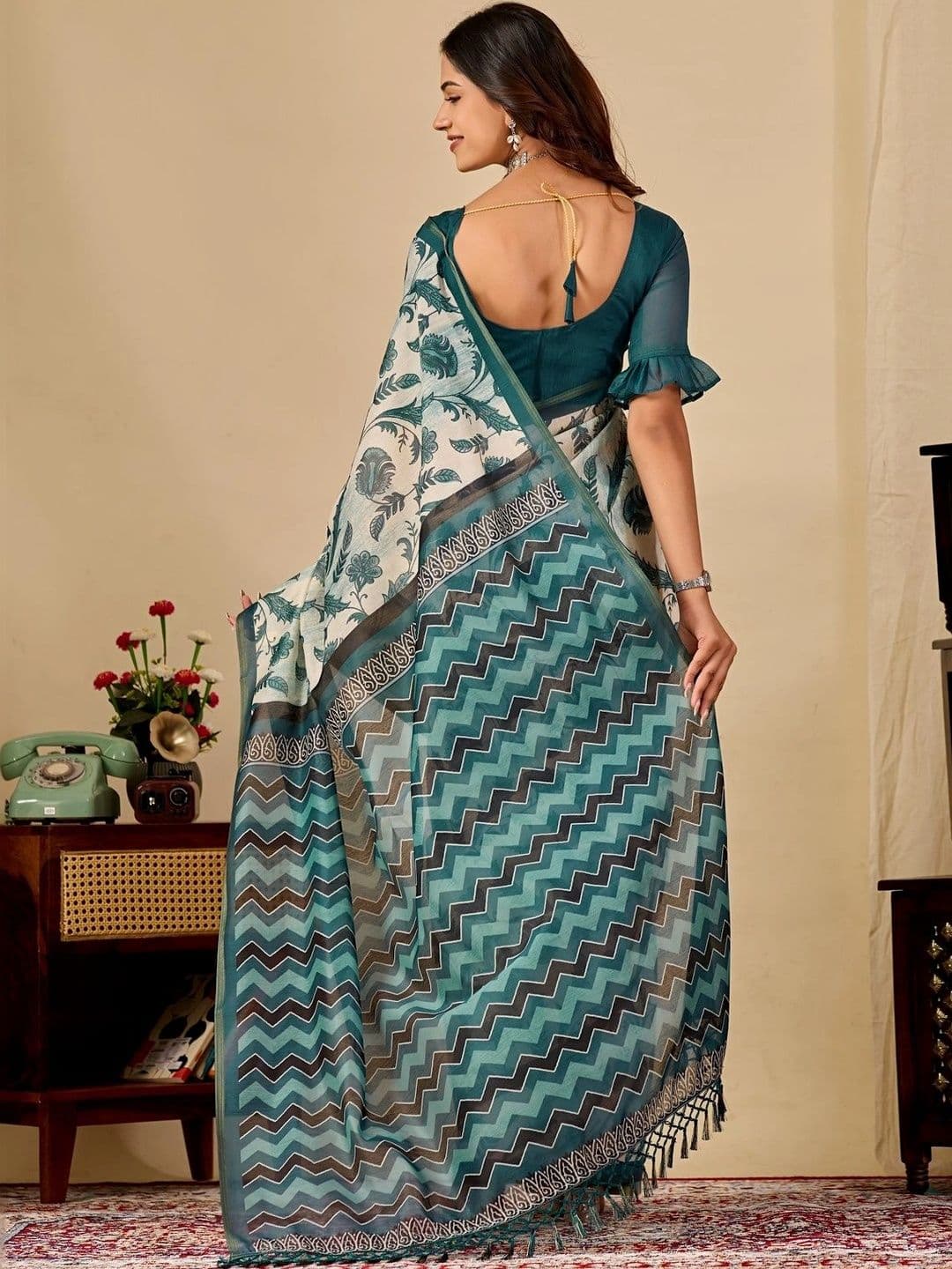 Sangria Floral Leheriya Saree thumbnail 3