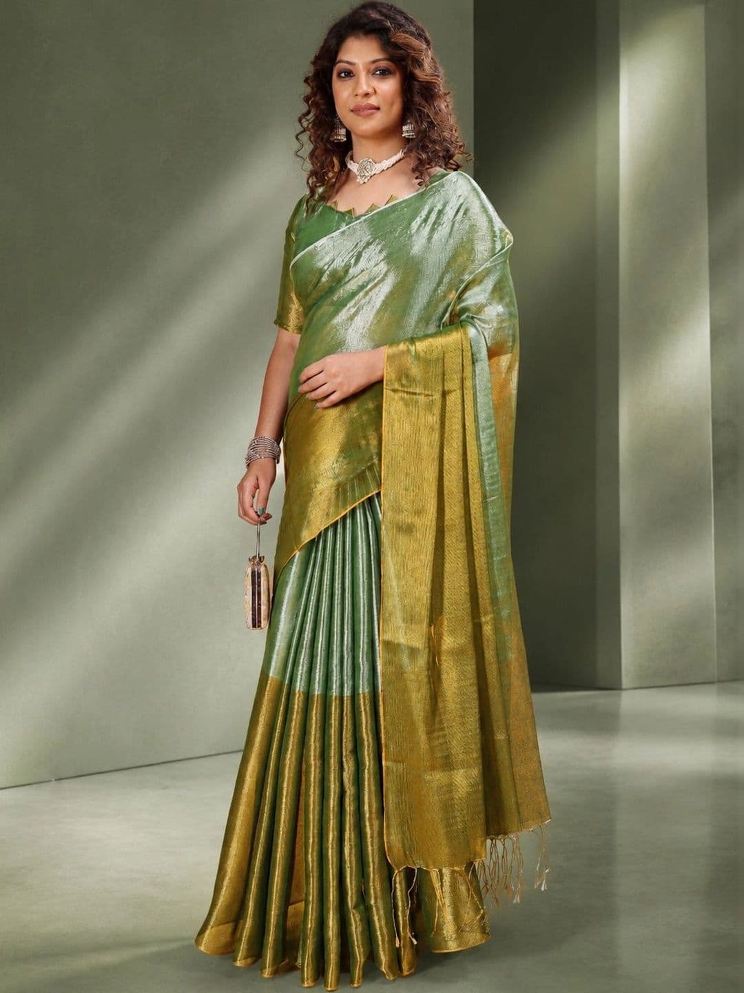 aeriebier Woven Design Zari Tissue Chanderi Saree - view 1