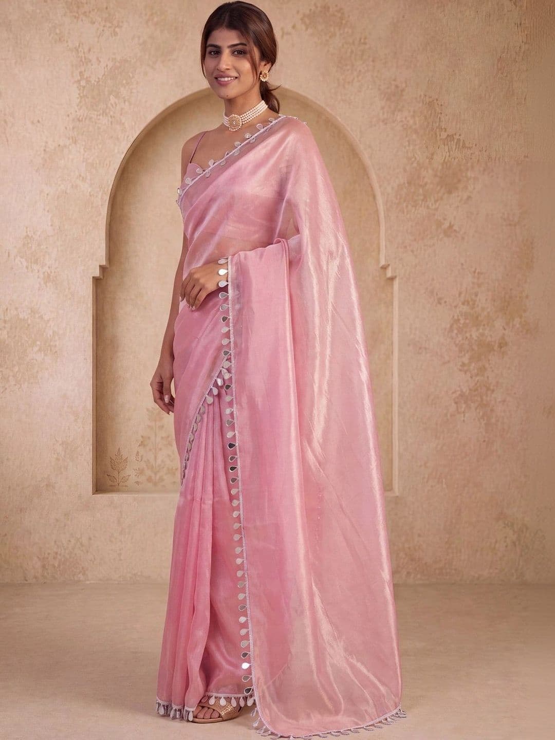 Anouk Mirror Work Satin Designer Saree thumbnail 4