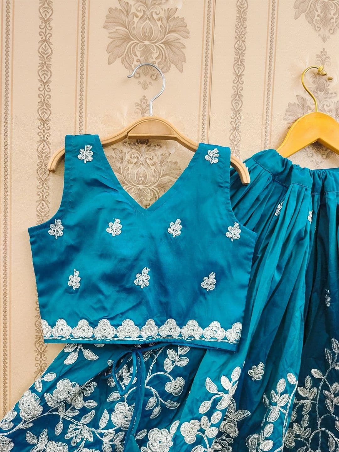 KALINI Girls Embroidered Thread Work Ready to Wear Lehenga & Blouse With Dupatta thumbnail 4