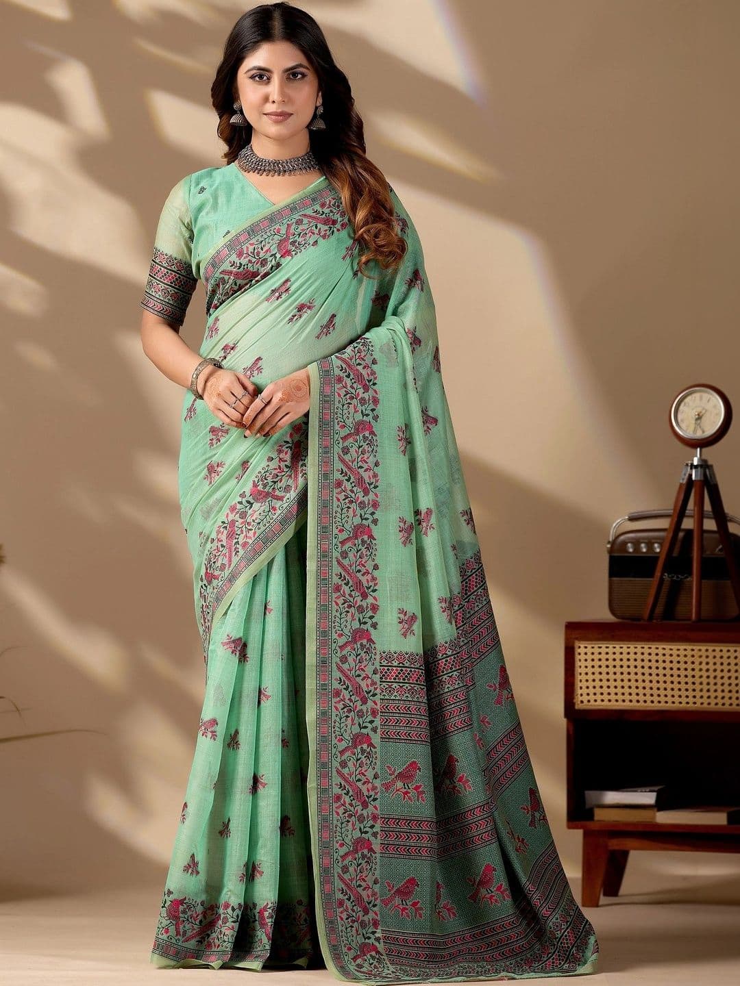ERIKA Floral Pure Cotton Designer Bhagalpuri Saree - view 1