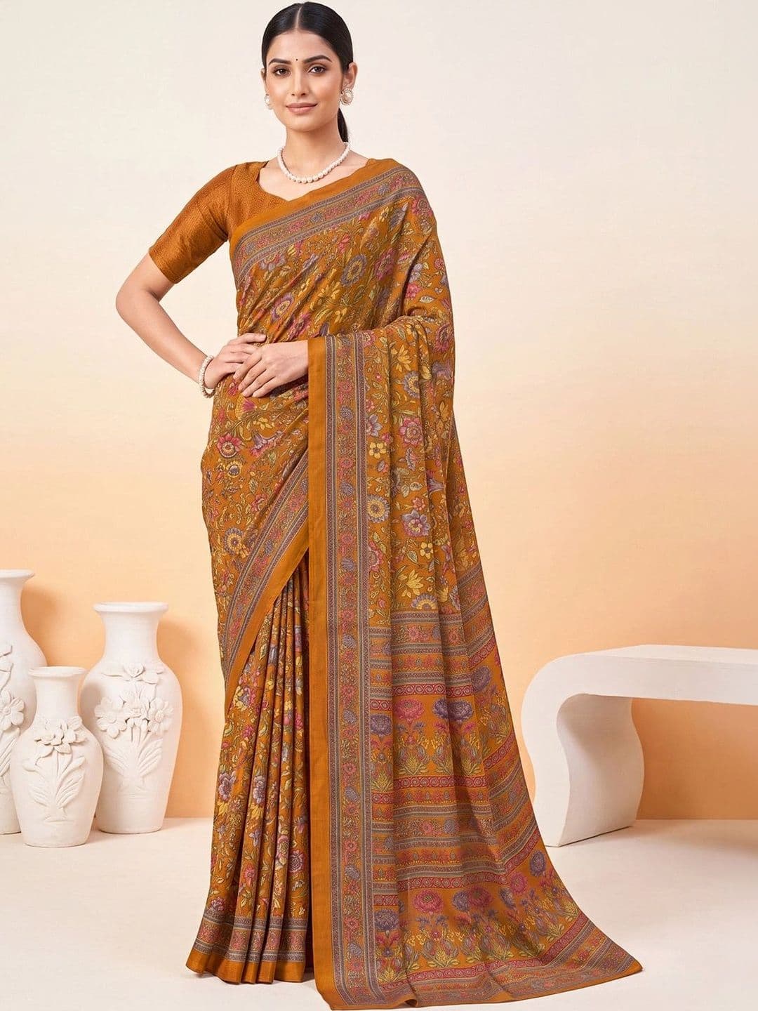Anouk Floral Poly Crepe Designer Saree thumbnail 3