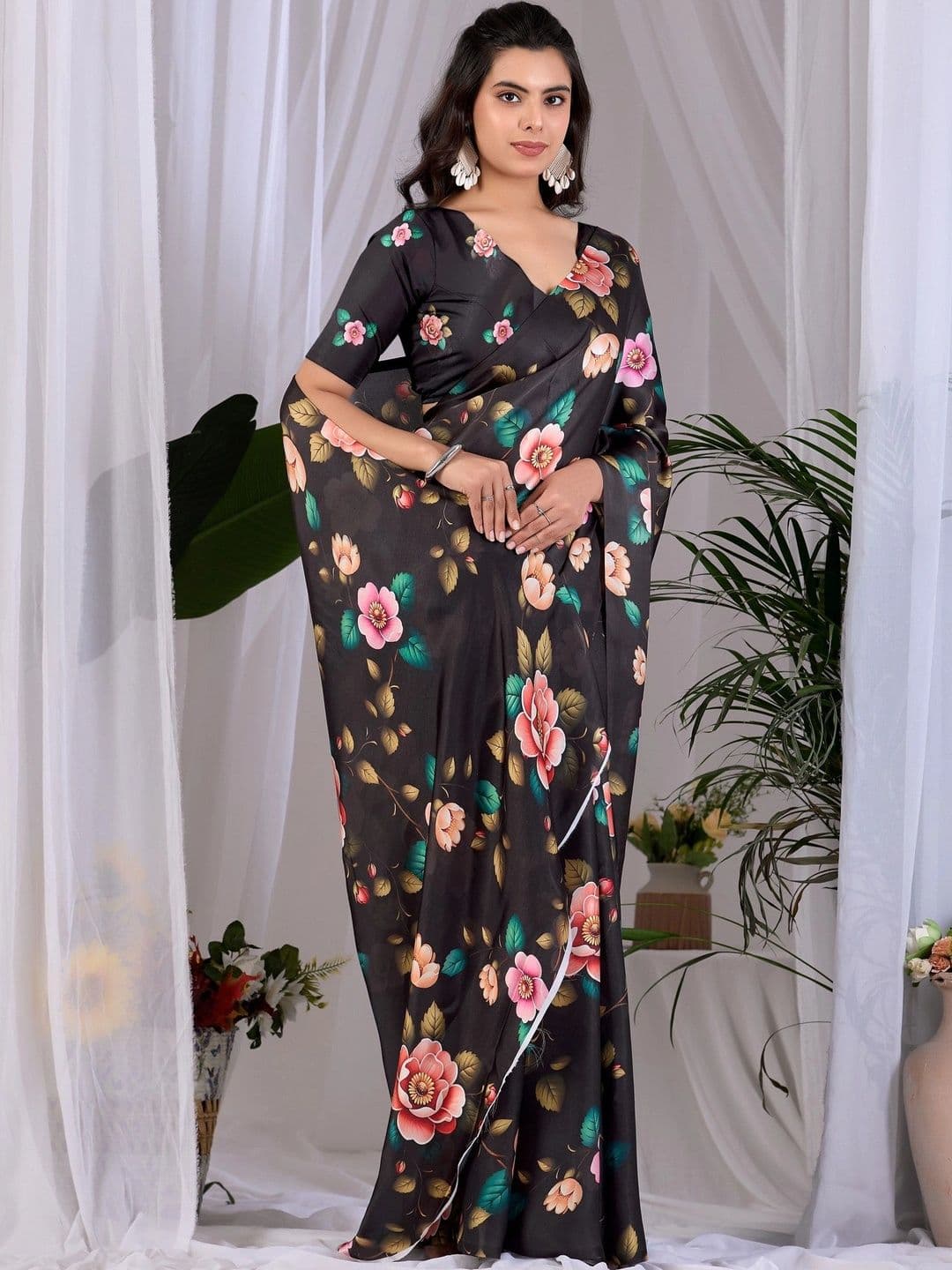 LeeliPeeri Designer Floral Satin Designer Saree thumbnail 3