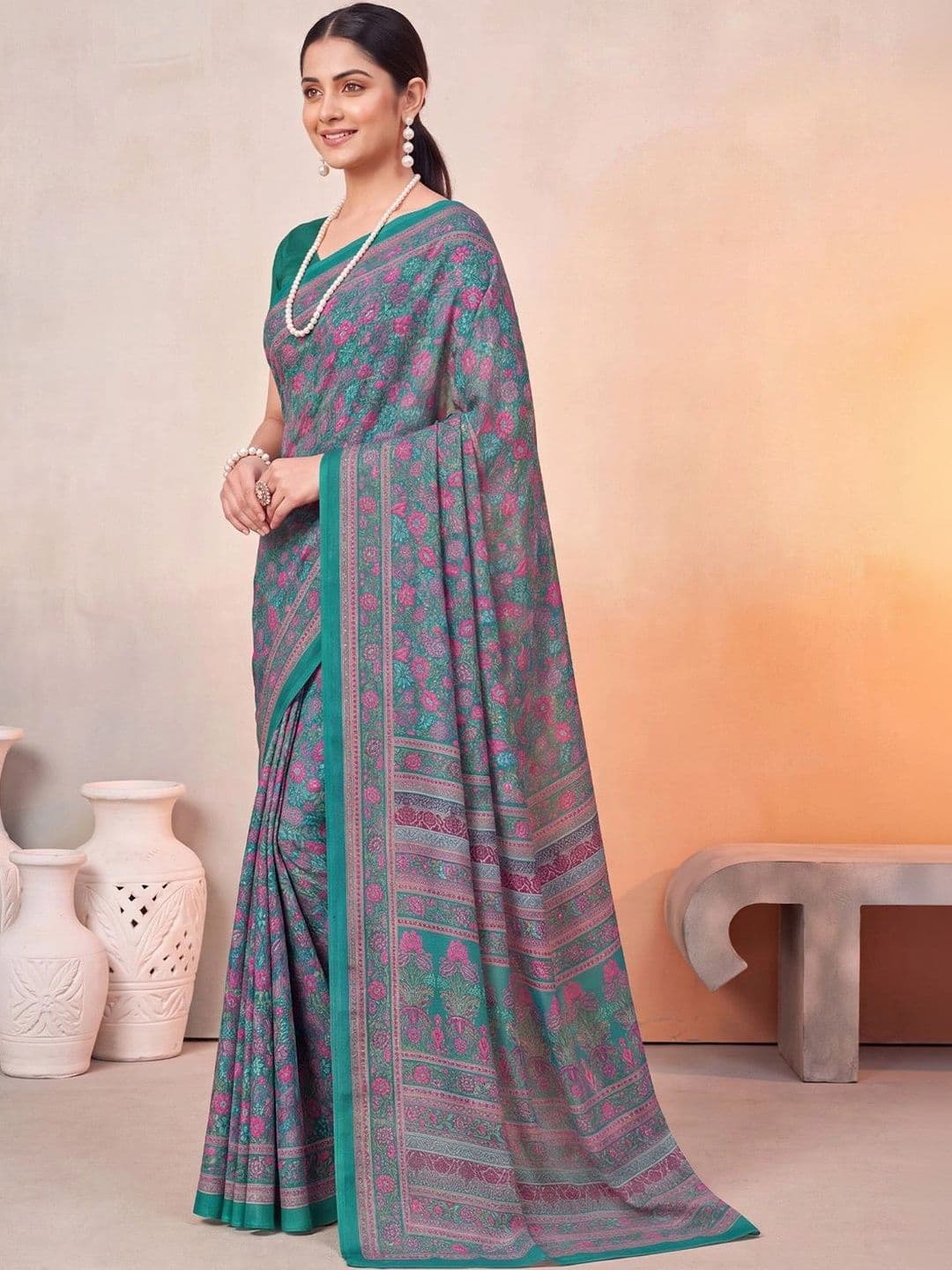 Anouk Floral Poly Crepe Designer Saree thumbnail 5