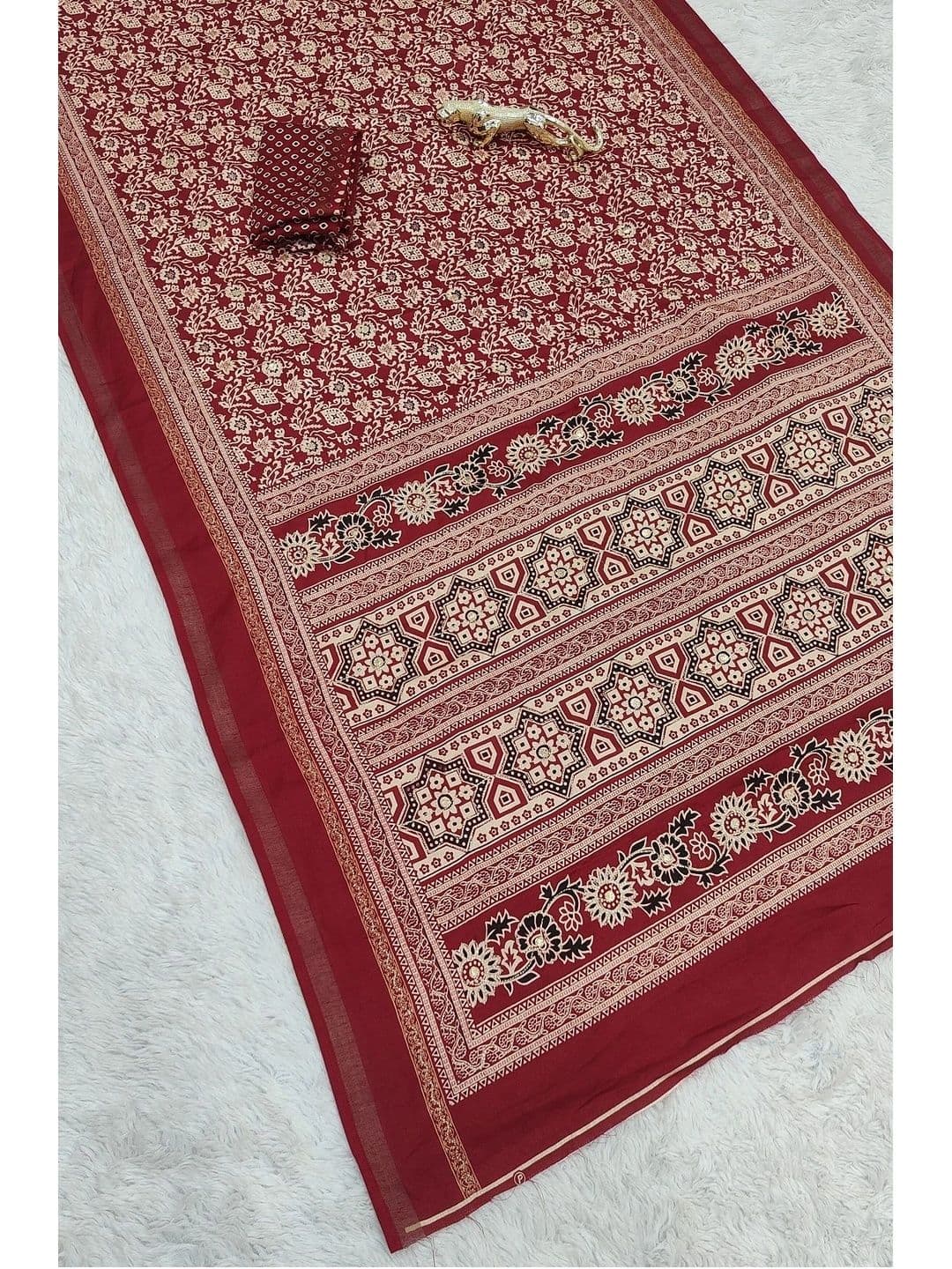 FABBRITY Paisley Mirror Work Pure Cotton Designer Saree thumbnail 6