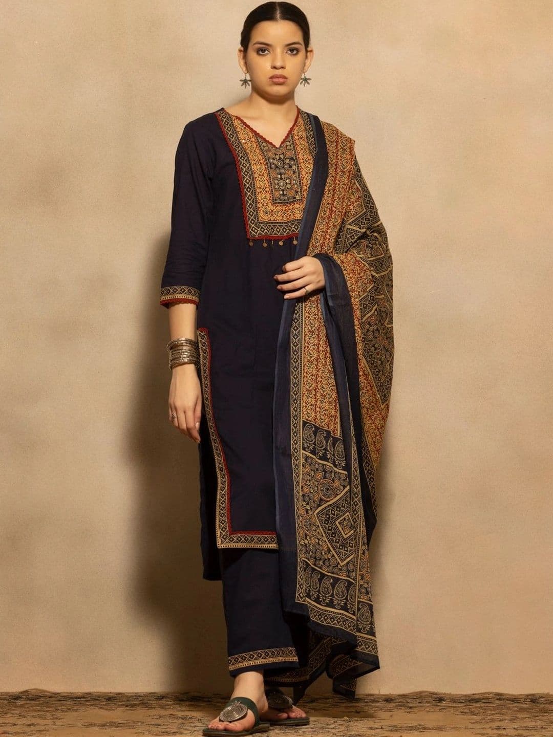 Sabhyata Women Ethnic Motifs Embroidered Regular Mirror Work Kurta with Trousers & Dupatta - view 1