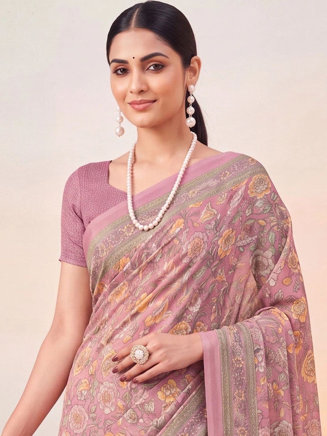 Anouk Floral Poly Crepe Designer Saree thumbnail 7